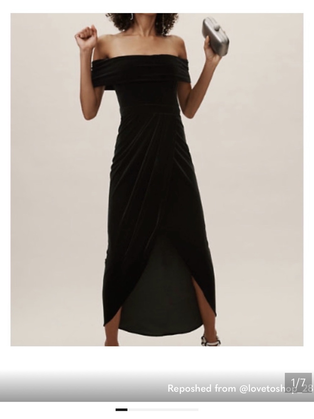 BHLDN Off-Shoulder Black Velvet Wrap Dress